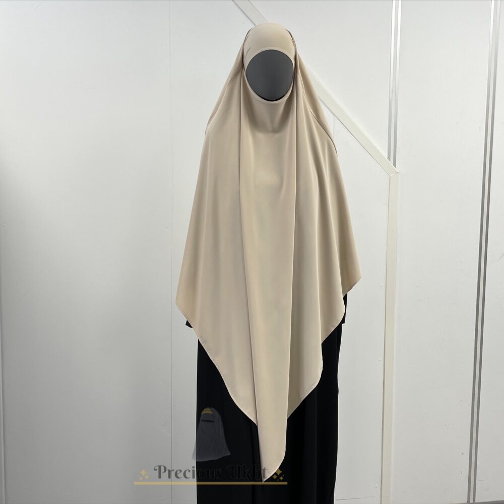 Amira Khimaar Long ‘Light Beige’ (Medina Silk Fabric)