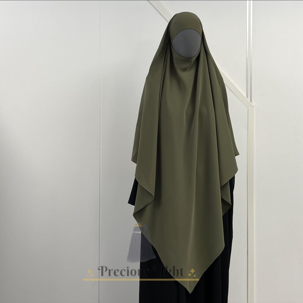 Amira Khimaar Long ‘Khaki’ (Medina Silk Fabric)