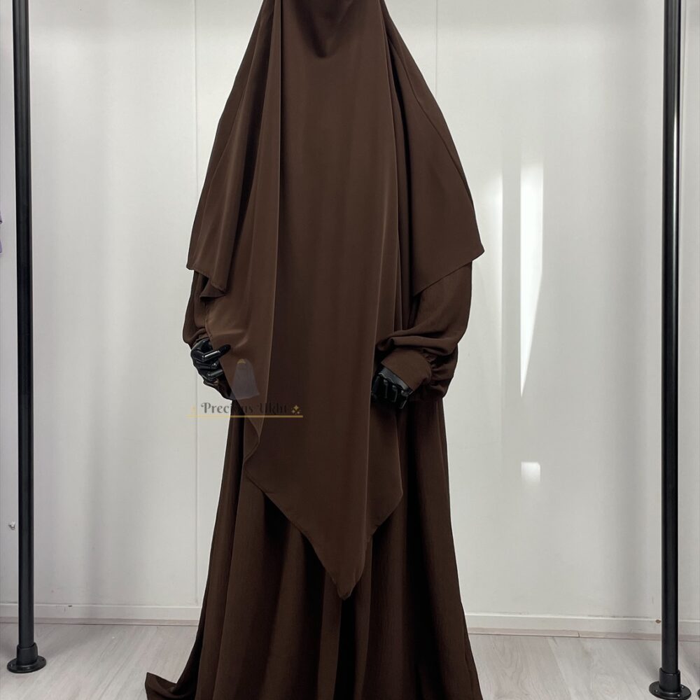 Amira Khimaar Long ‘Dark Brown’ (Medina Silk Fabric)