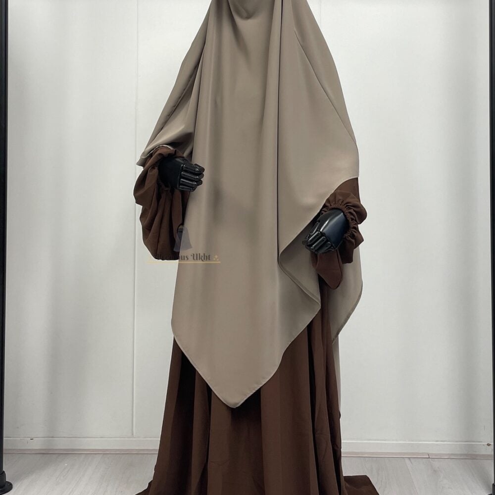 Amira Khimaar Long ‘Taupe’ (Medina Silk Fabric)