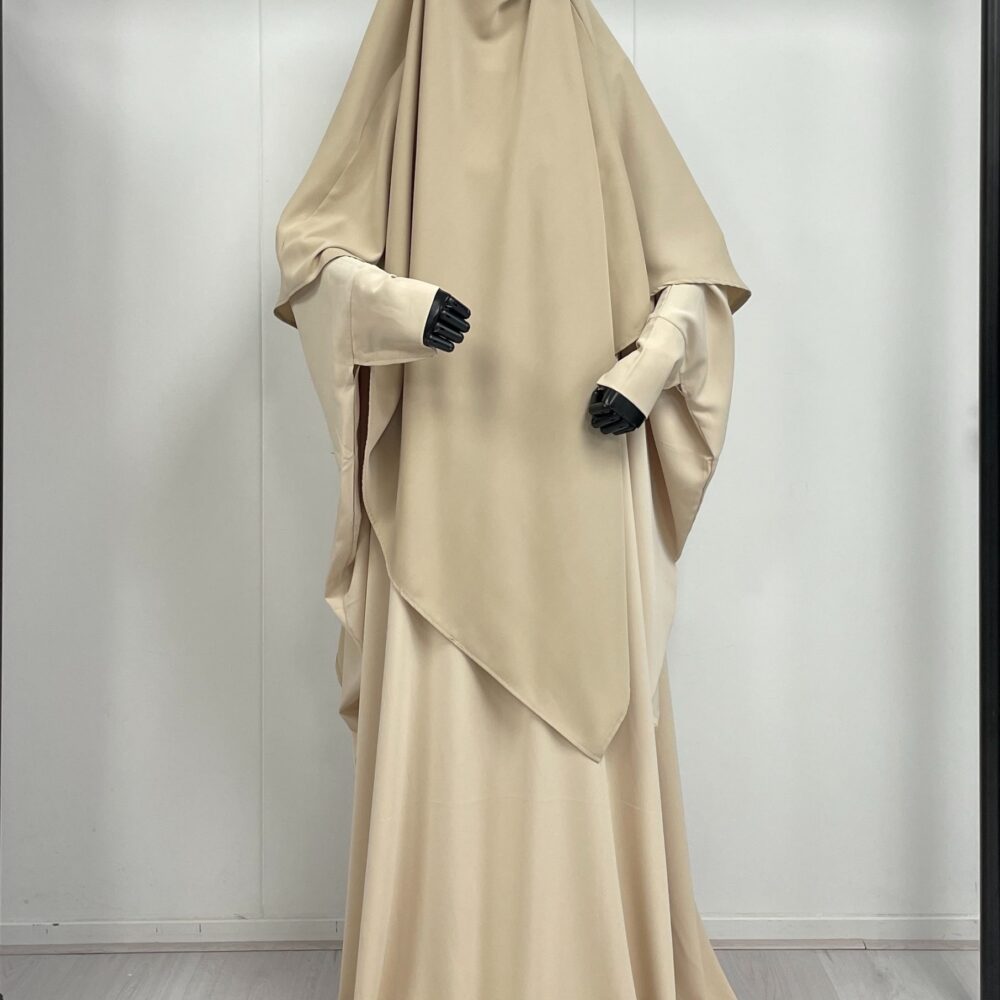 Amira Khimaar Long ‘Beige’ (Medina Silk Fabric)