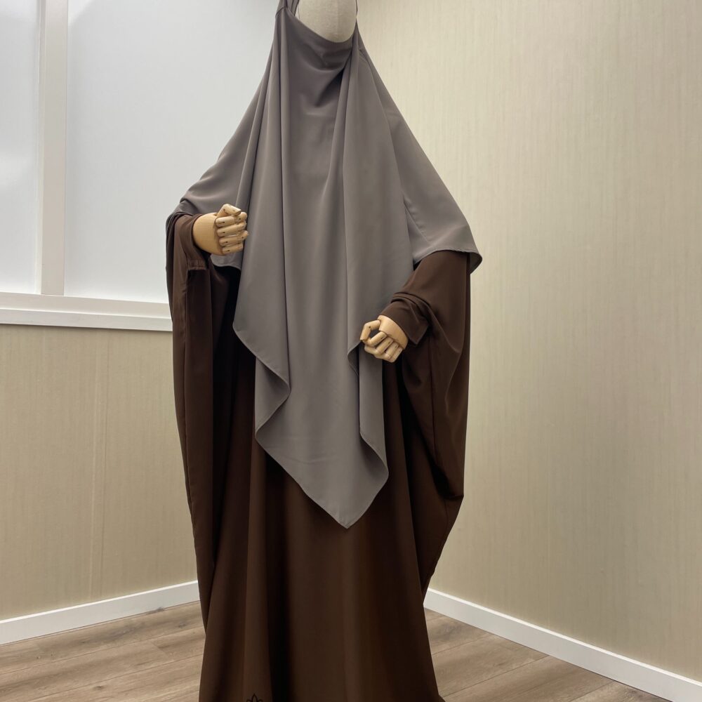 Amira Khimaar Long 'Dark Taupe' (Medina Silk Fabric)