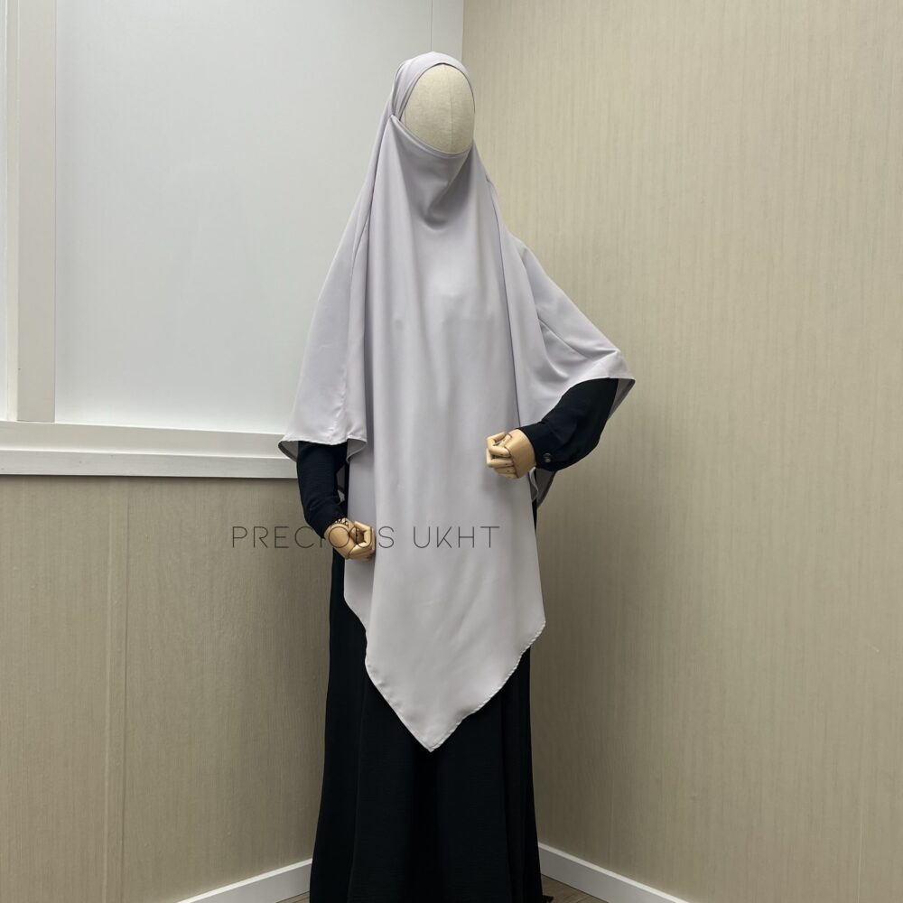 Amira Khimaar Long ‘Light Grey’ (Medina Silk Fabric)