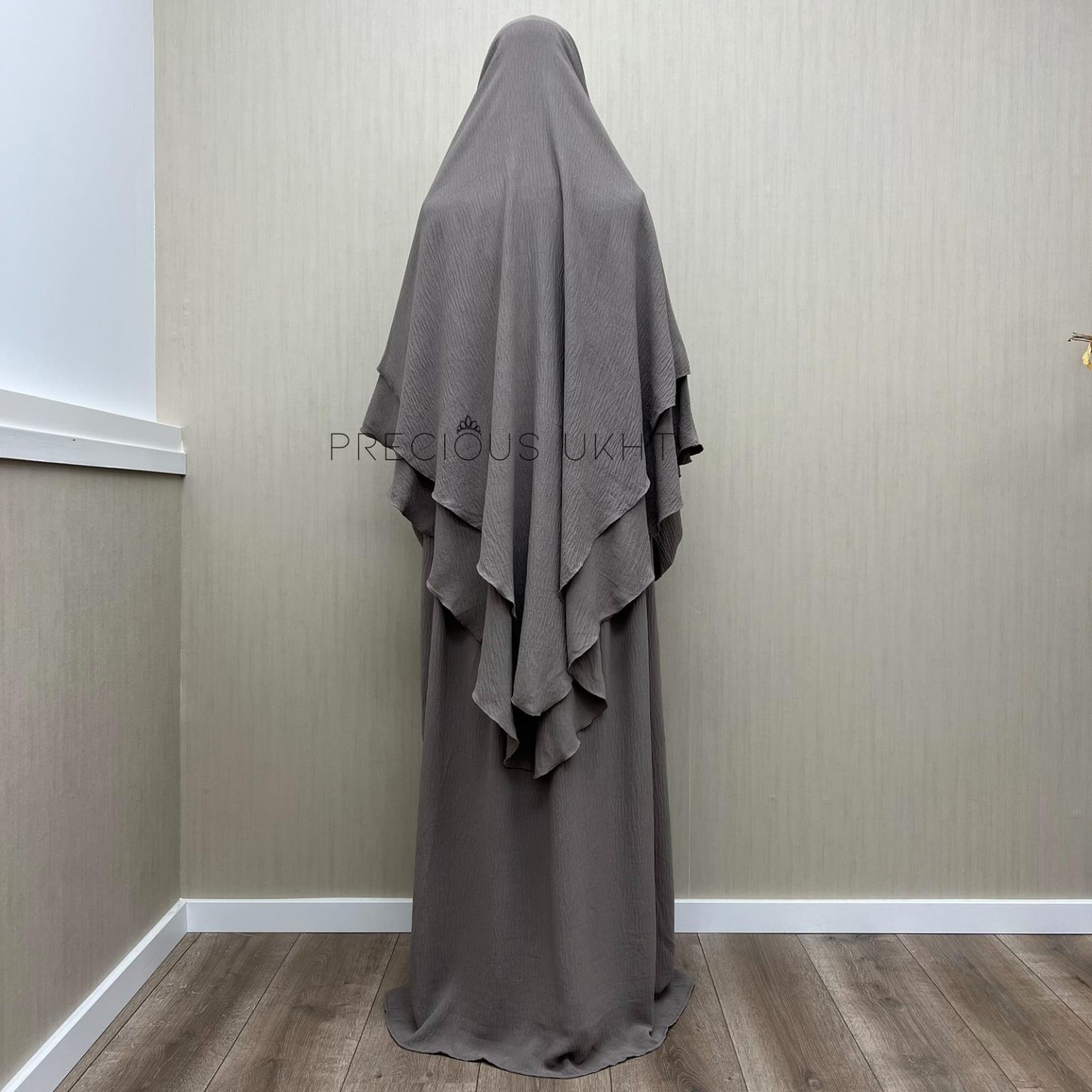 Alternative view of 2 Laags Stretch Khimaar & Pofmouw Abaya 'Taupe' (Jazz Fabric)