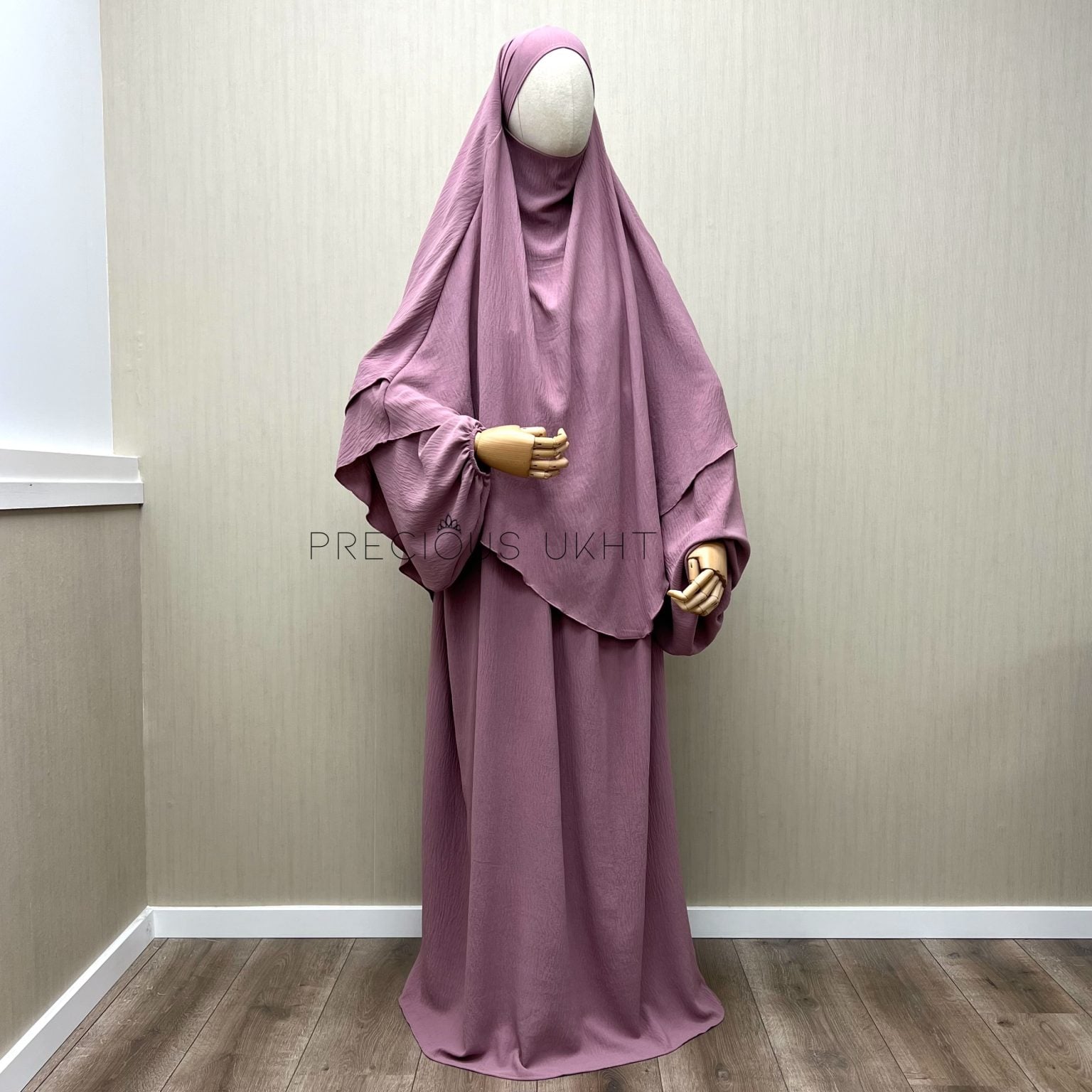 2 Laags Stretch Khimaar & Pofmouw Abaya ‘Framboise’ (Jazz Fabric)
