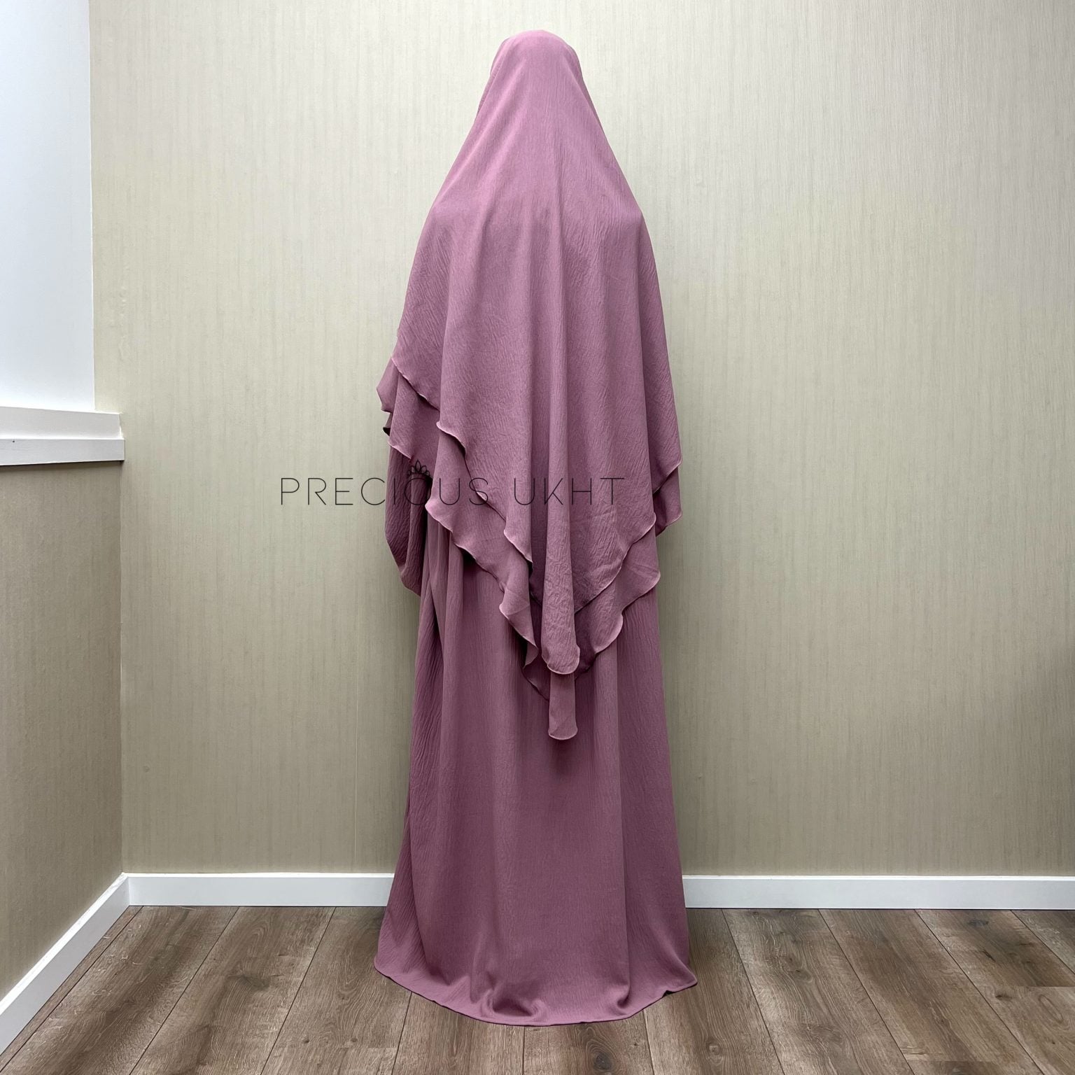Alternative view of 2 Laags Stretch Khimaar & Pofmouw Abaya ‘Framboise’ (Jazz Fabric)