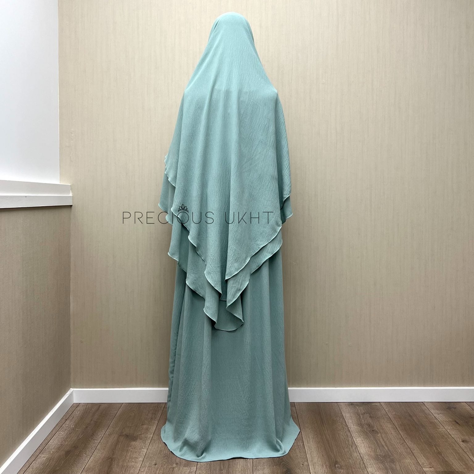 Alternative view of 2 Laags Stretch Khimaar & Pofmouw Abaya ‘Mint’ (Jazz Fabric)