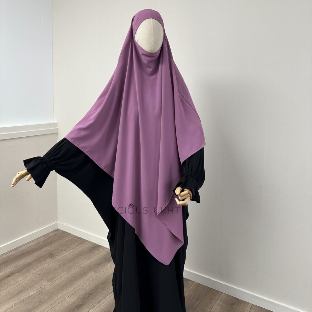 Amira Khimaar Long ‘Dark Lila’ (Medina Silk Fabric)