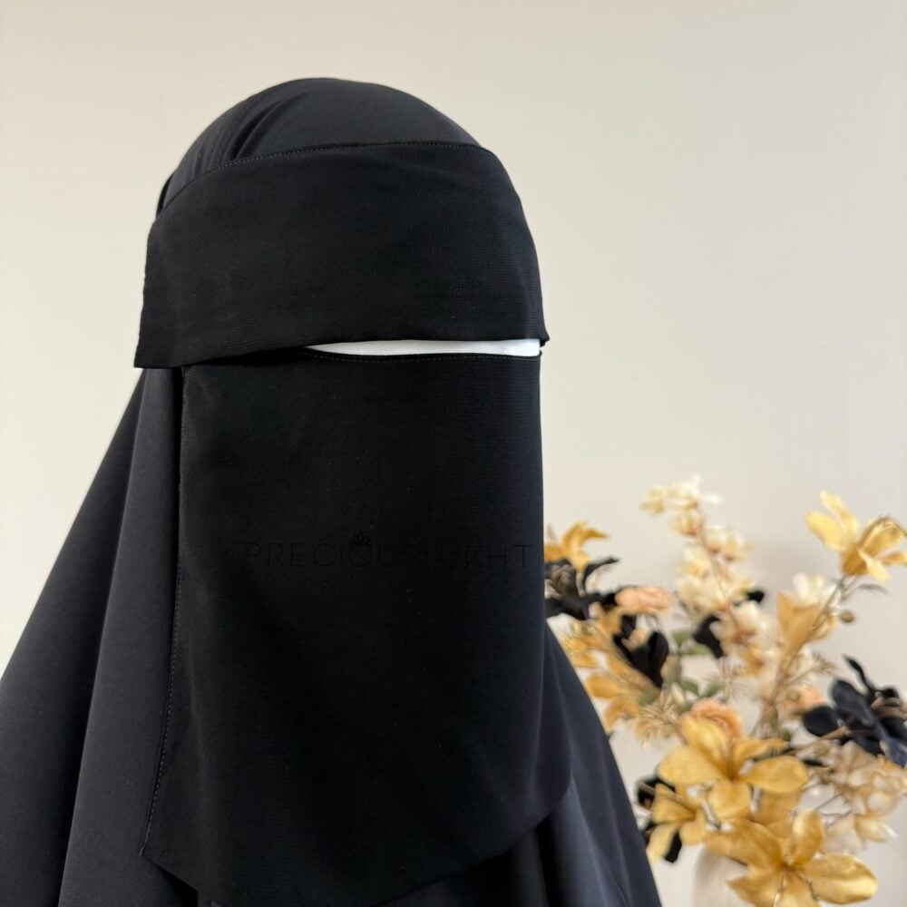 1 Laags Tieback Short Flap Niqaab (Elastiek) 'Black'