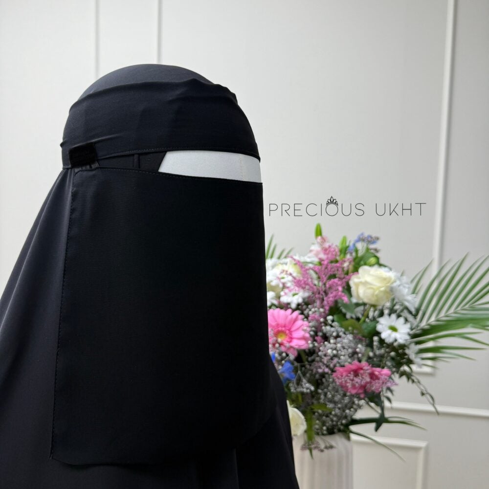 1 Laags Tieback Short Niqaab (Elastiek) 'Black'