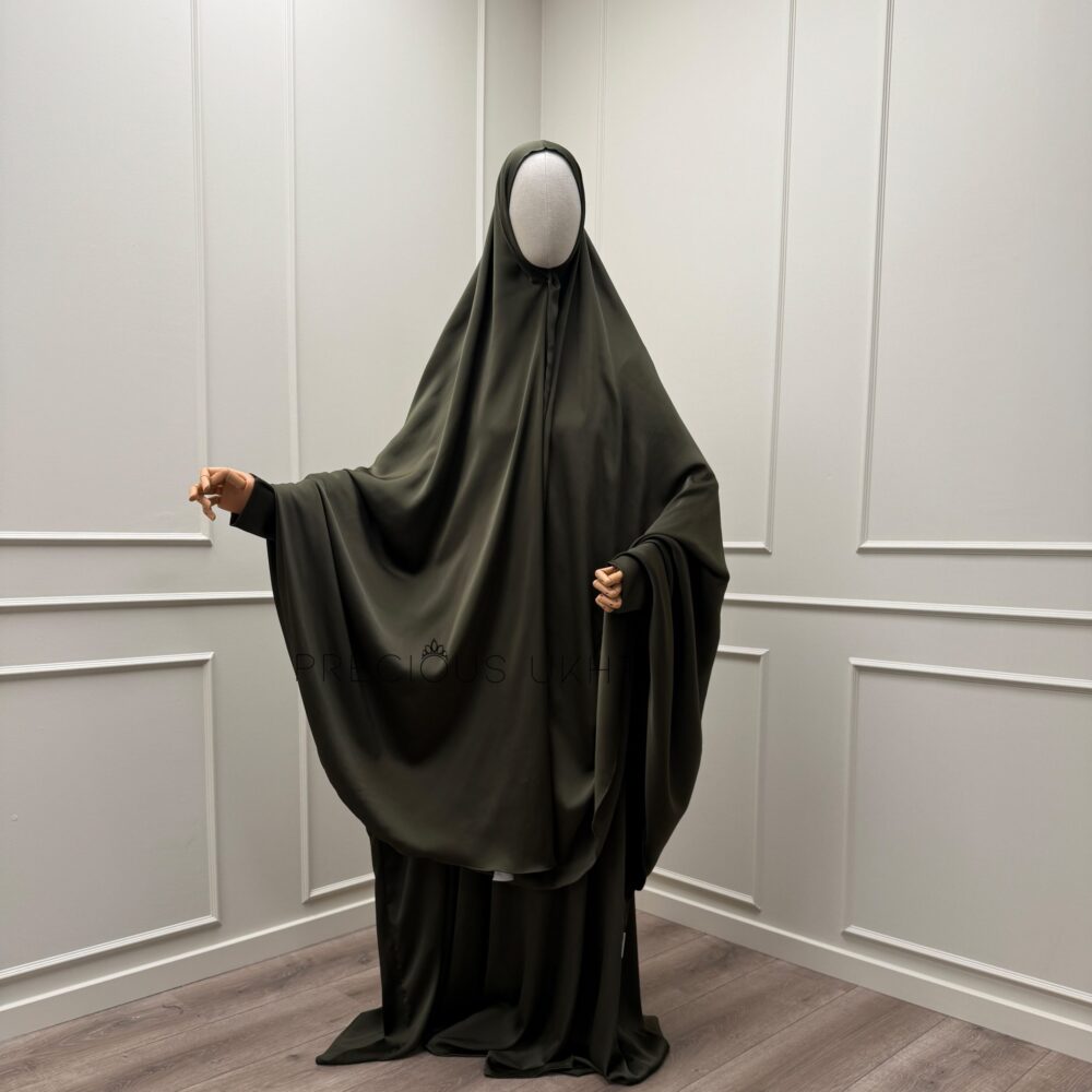 Extra Long Khimaar & Abaya Set 'Olive Drab' (Pearl Collection)