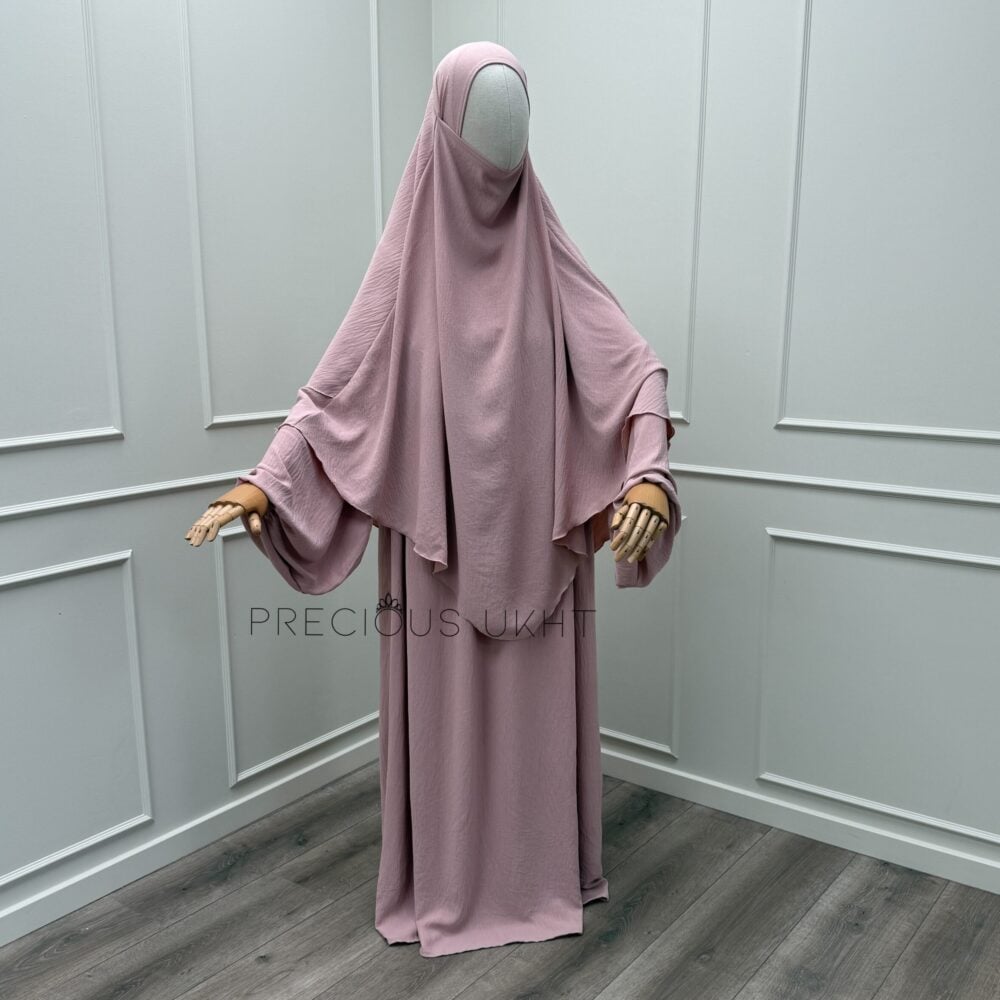 2 Laags Stretch Khimaar & Pofmouw Abaya ‘Soft Rose’ (Jazz Fabric)