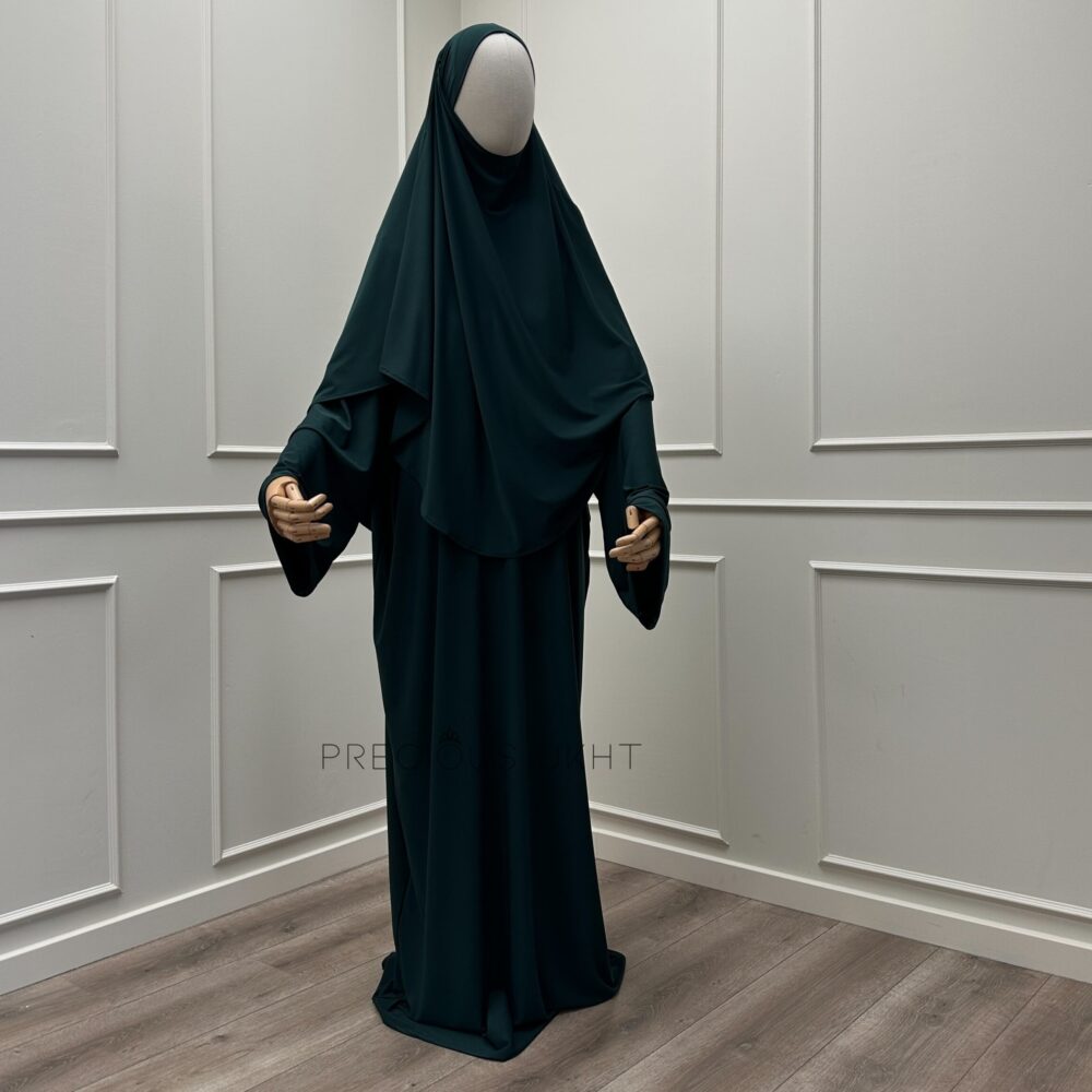 Premium Jersey Extra Short Khimaar & Abaya 'Forest Green'