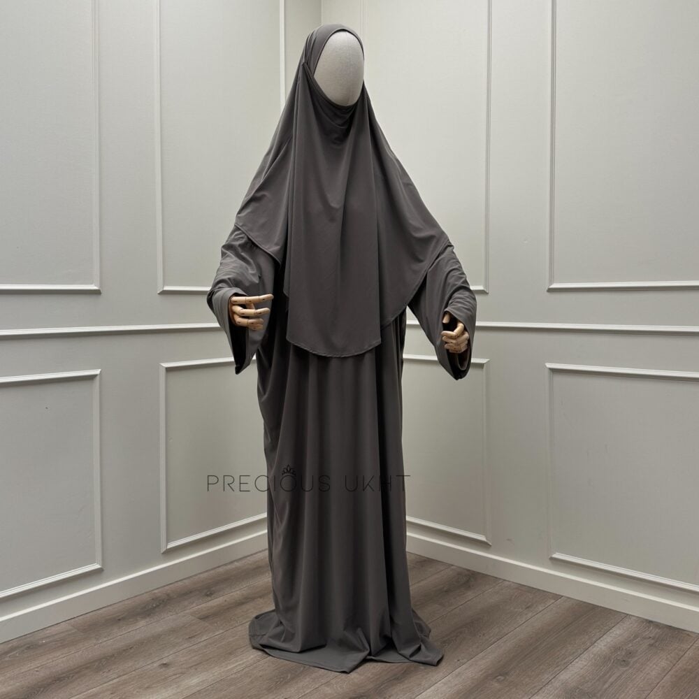 Premium Jersey Extra Short Khimaar & Abaya 'Dark Taupe'