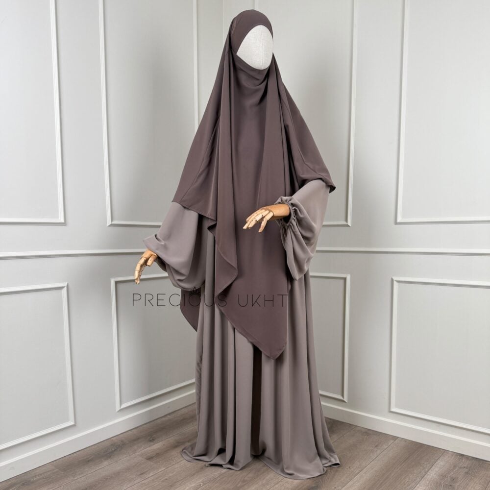 Amira Khimaar Long 'Ash Taupe' (Medina Silk Fabric)