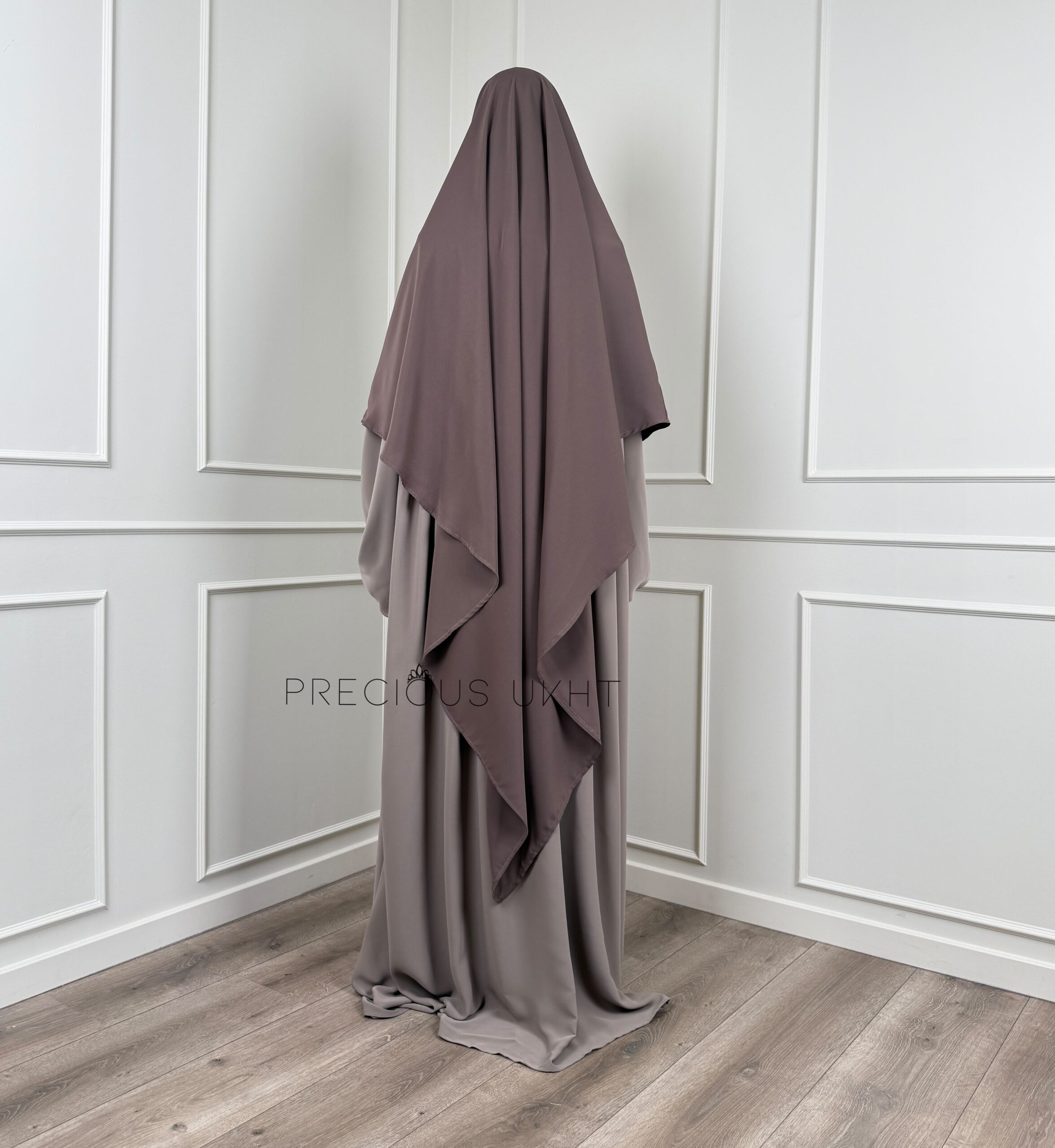 Amira Khimaar Long 'Ash Taupe' (Medina Silk Fabric) - Afbeelding 2