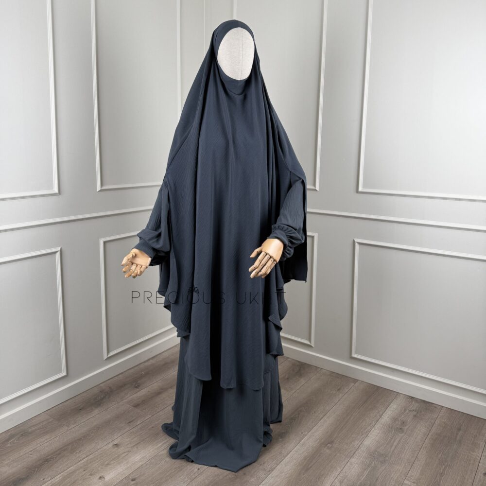 Tieback Knie Khimaar Yemeni ‘Navy Grey’ (Stretch)