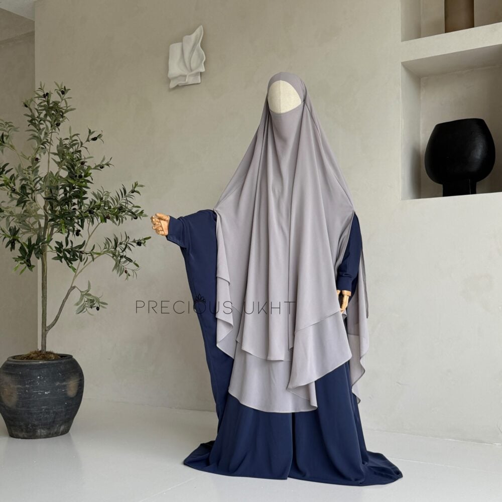 2 Laags Yemeni Chiffon Khimaar 'Gravel Grey'