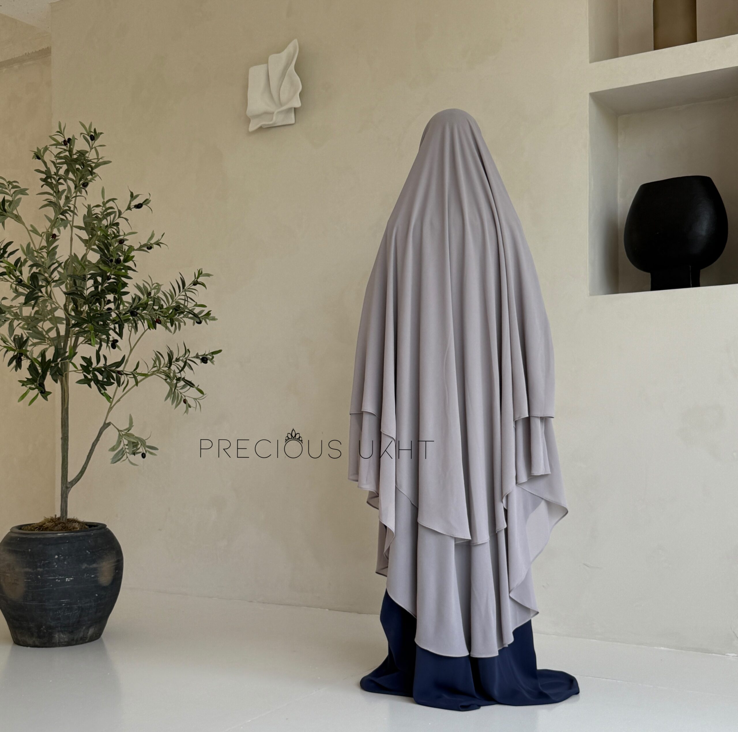 2 Laags Yemeni Chiffon Khimaar 'Gravel Grey' - Afbeelding 2
