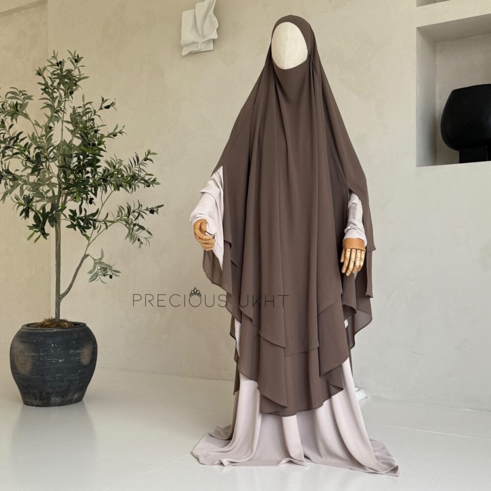 2 Laags Yemeni Chiffon Khimaar 'Dark Taupe'