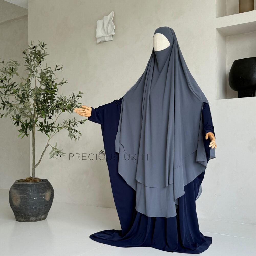 2 Laags Yemeni Chiffon Khimaar 'Dark Grey'
