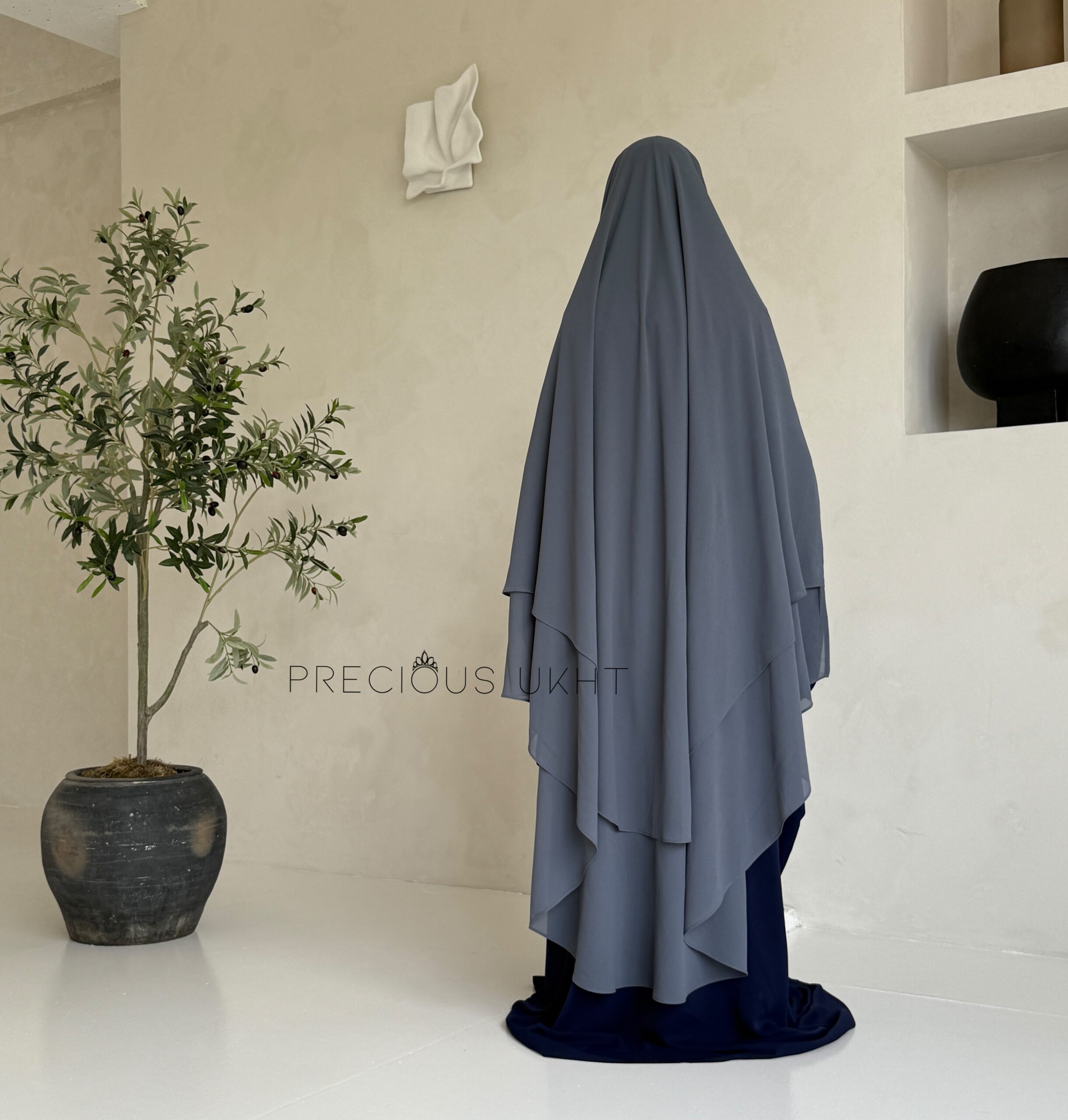 2 Laags Yemeni Chiffon Khimaar 'Dark Grey' - Afbeelding 2