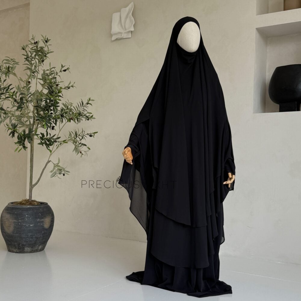 2 Laags Yemeni Chiffon Khimaar 'Black'