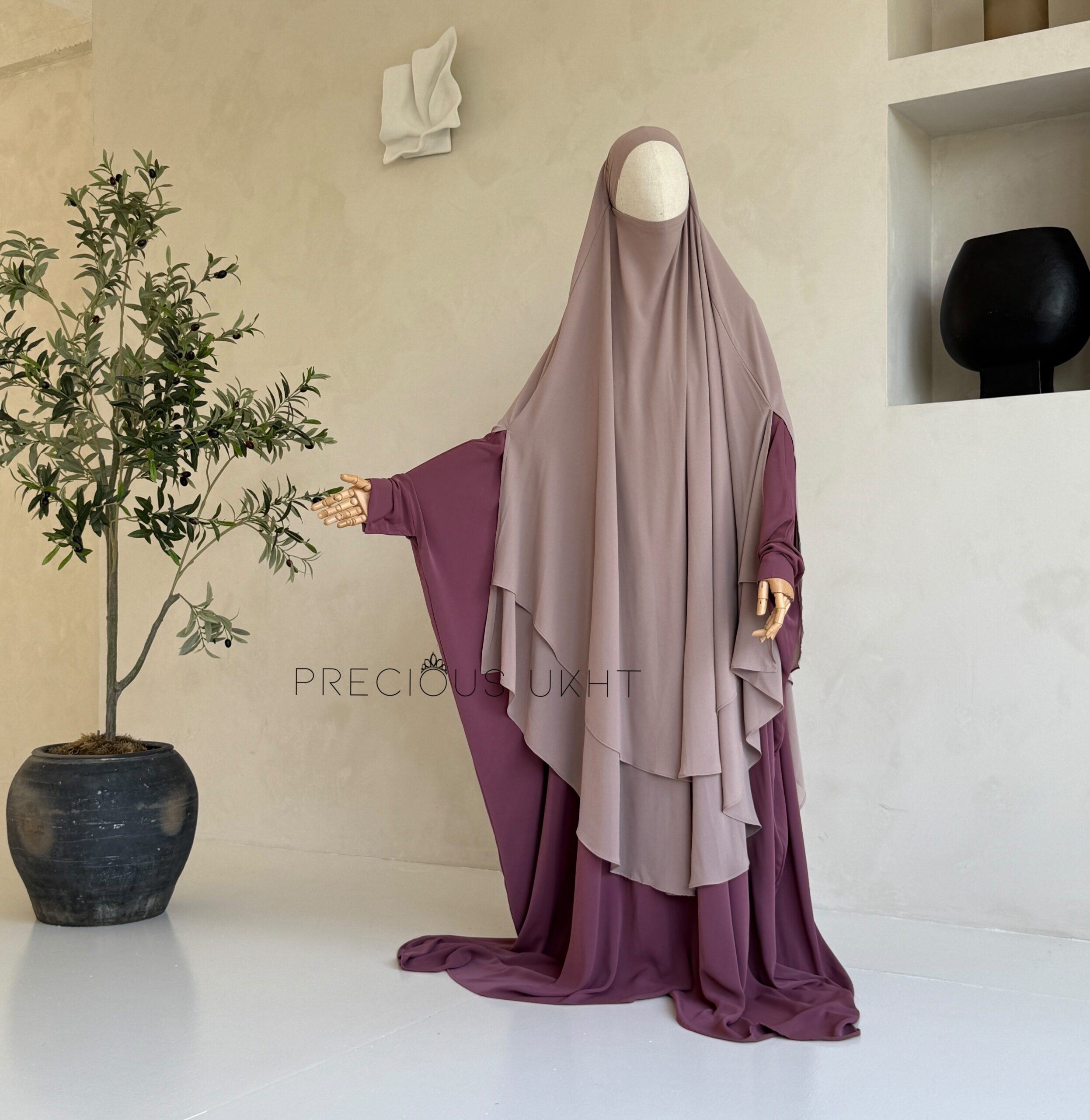 2 Laags Yemeni Chiffon Khimaar 'Taupe Rose'