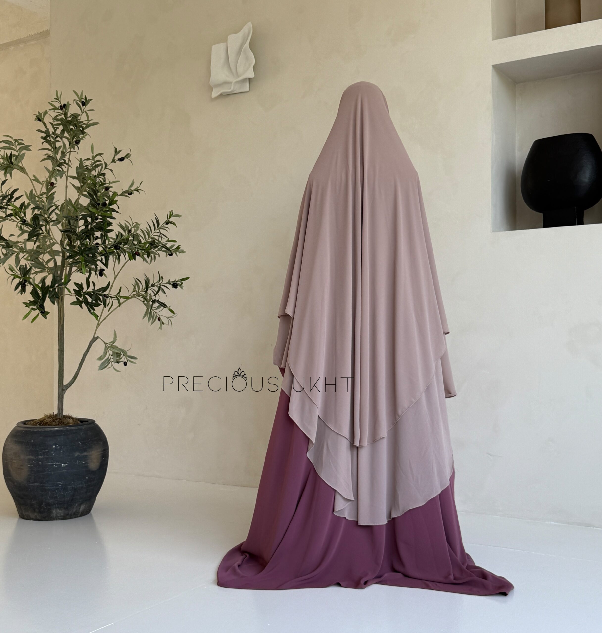 2 Laags Yemeni Chiffon Khimaar 'Taupe Rose' - Afbeelding 2