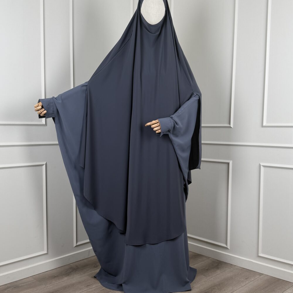 Tieback Knie Khimaar Yemeni 'Navy Grey' (Medina Silk)