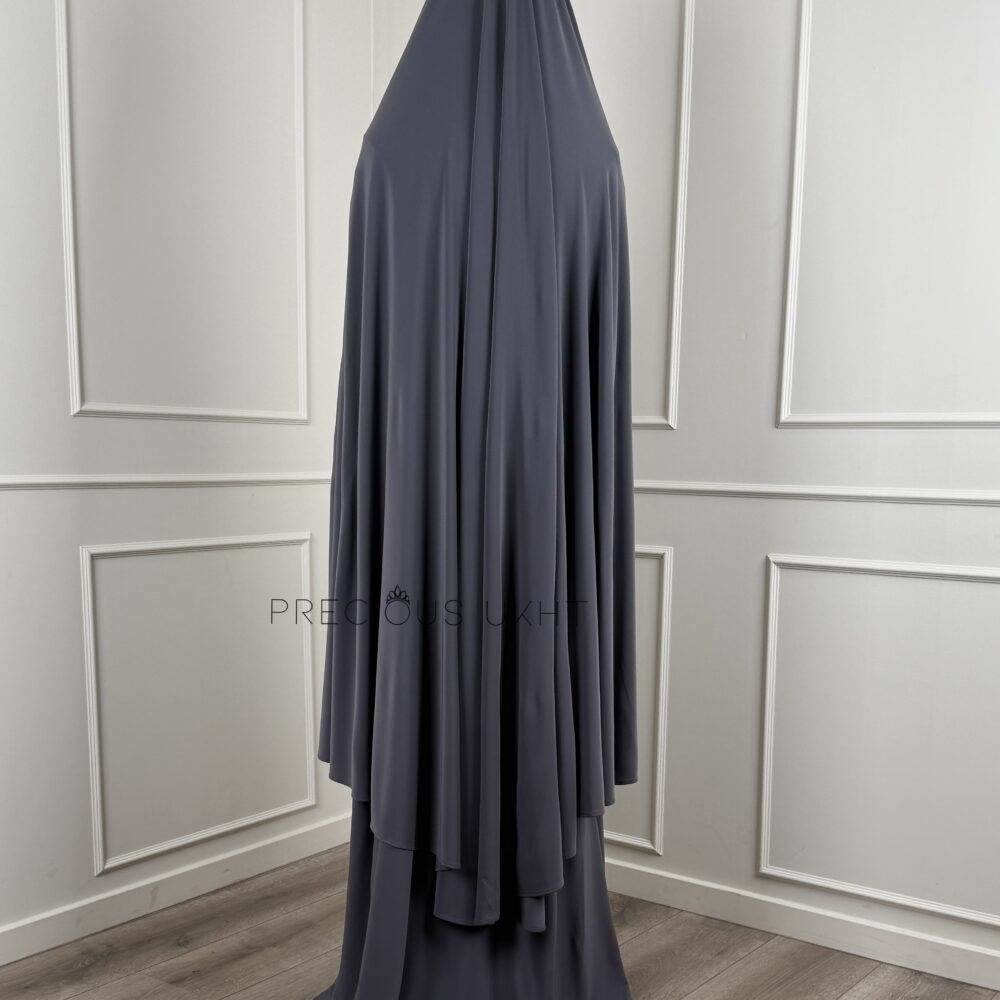 Premium Jersey Extra Long Khimaar & Abaya 'Grey' - Afbeelding 3