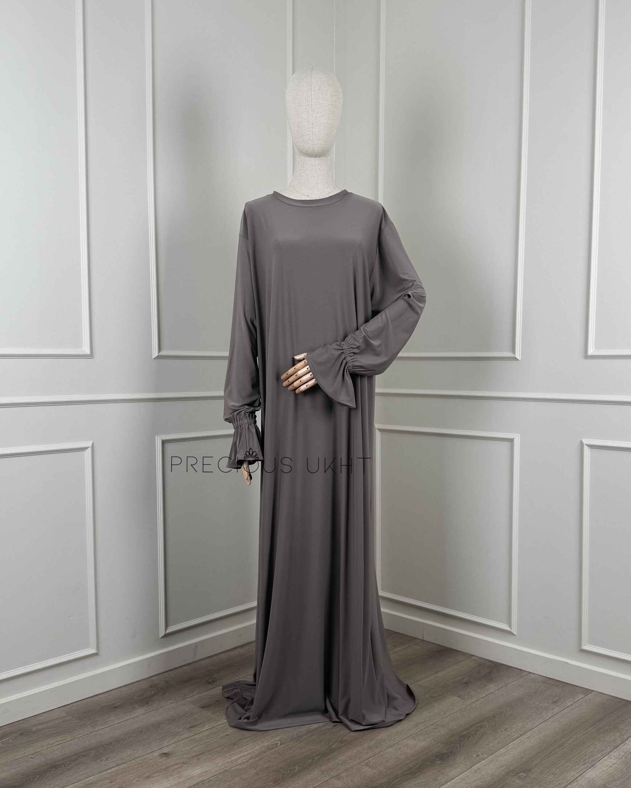 Premium Jersey Extra Long Khimaar & Abaya 'Dark Taupe' - Afbeelding 2