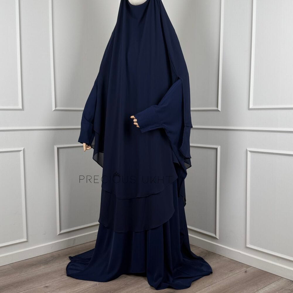 2 Laags Yemeni Chiffon Khimaar 'Dark Blue’