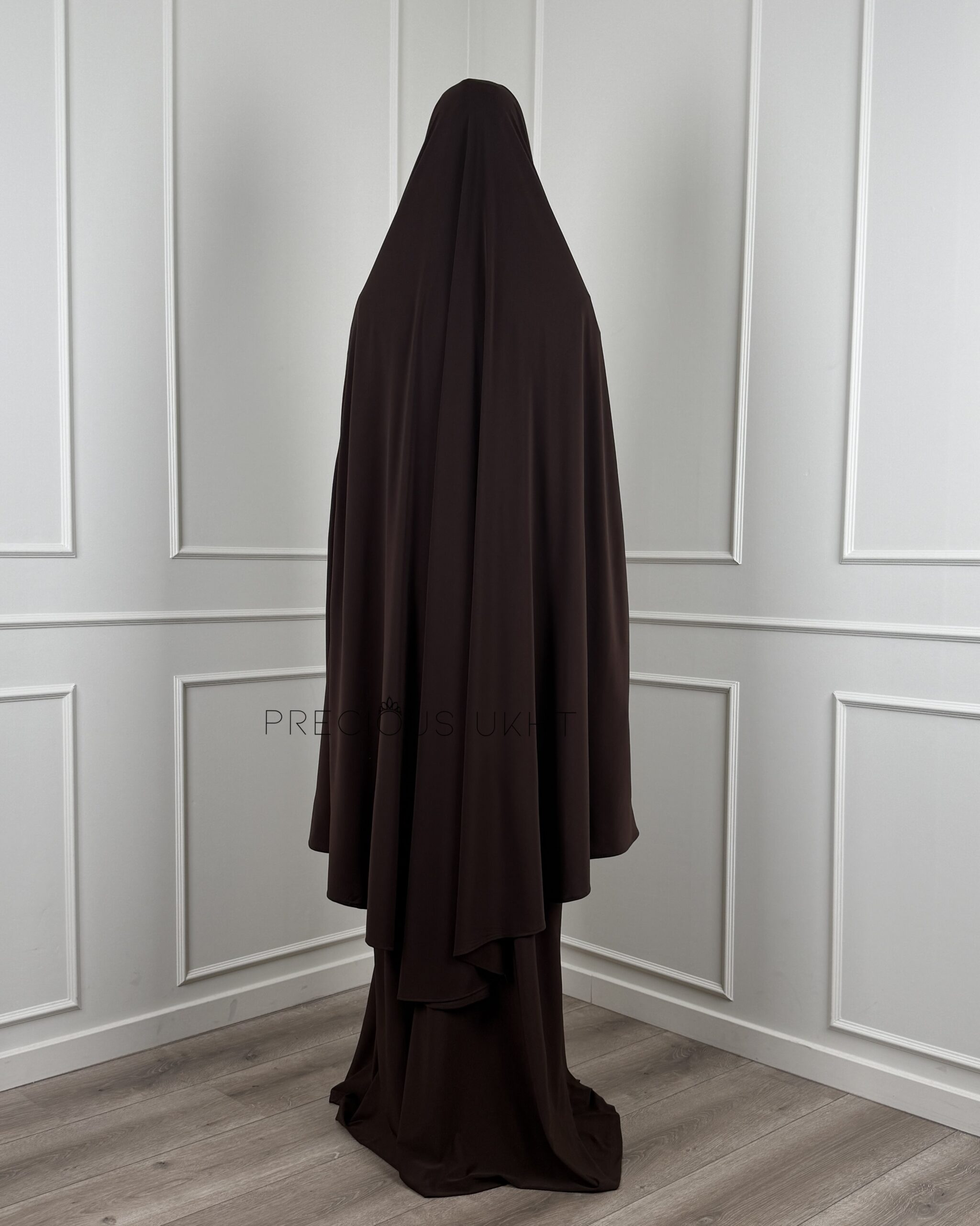 Premium Jersey Extra Long Khimaar & Abaya 'Dark Chocolate' - Afbeelding 3