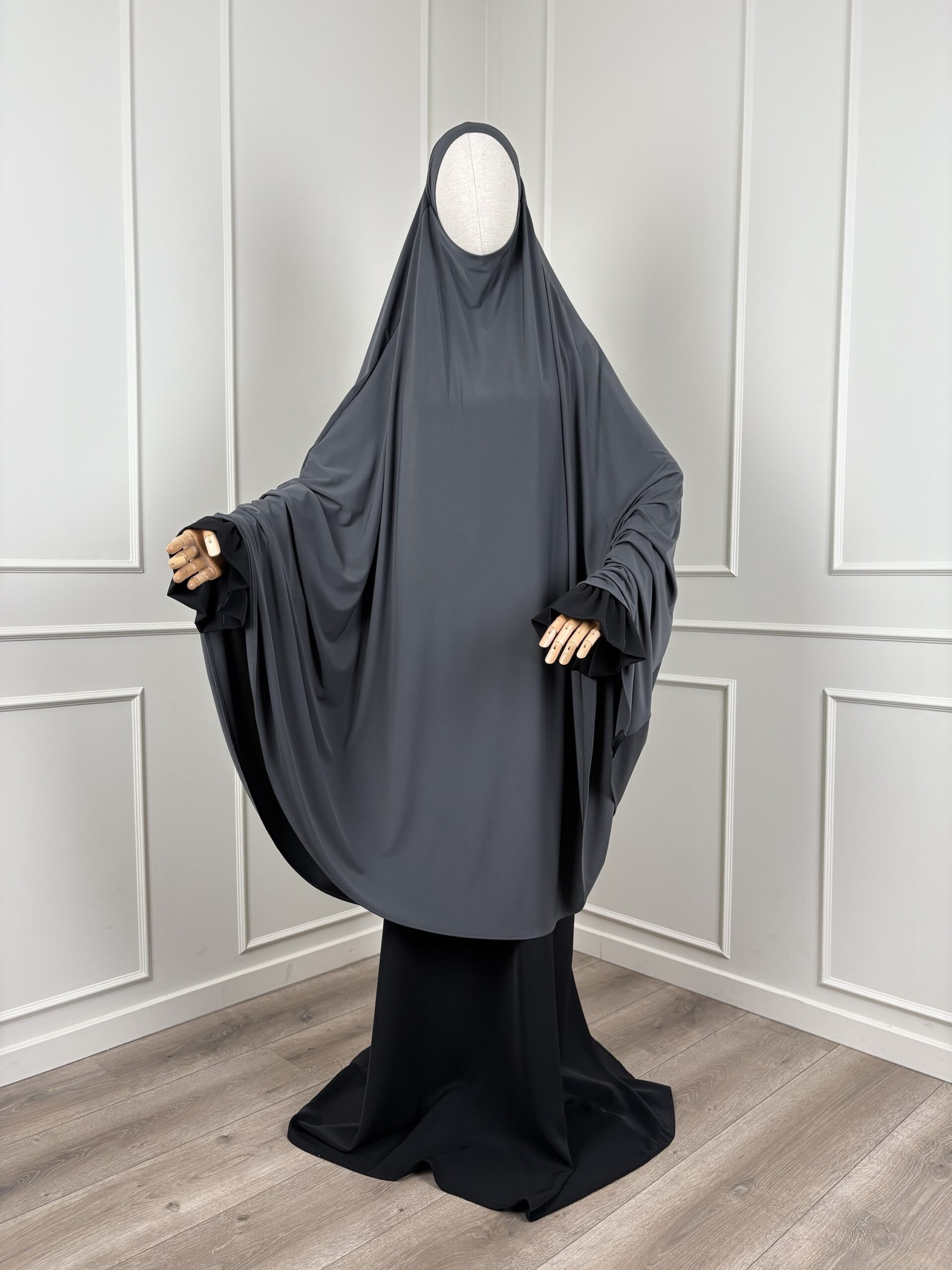 Premium Jersey Extra Long Tieback Khimaar 'Dark Grey' - Afbeelding 3