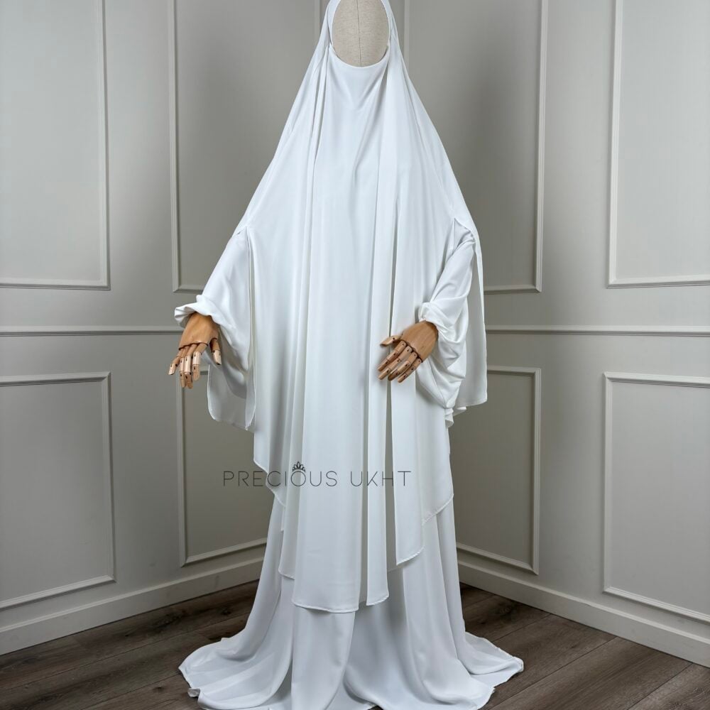 Tieback Knie Khimaar Yemeni 'White' (Medina Silk)