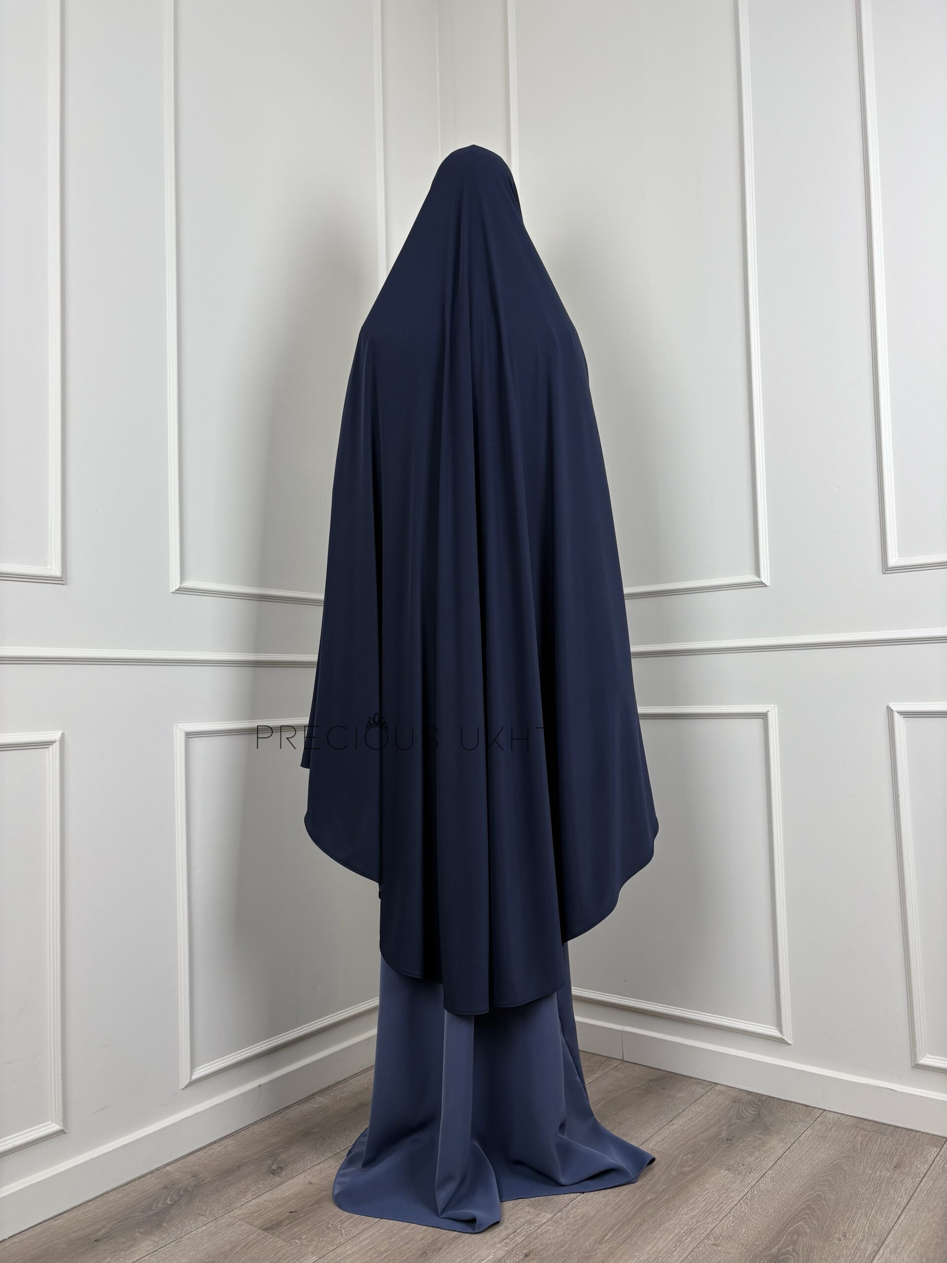 Premium Jersey Tieback Yemeni Extra Long Khimaar 'Dark Blue' - Afbeelding 2