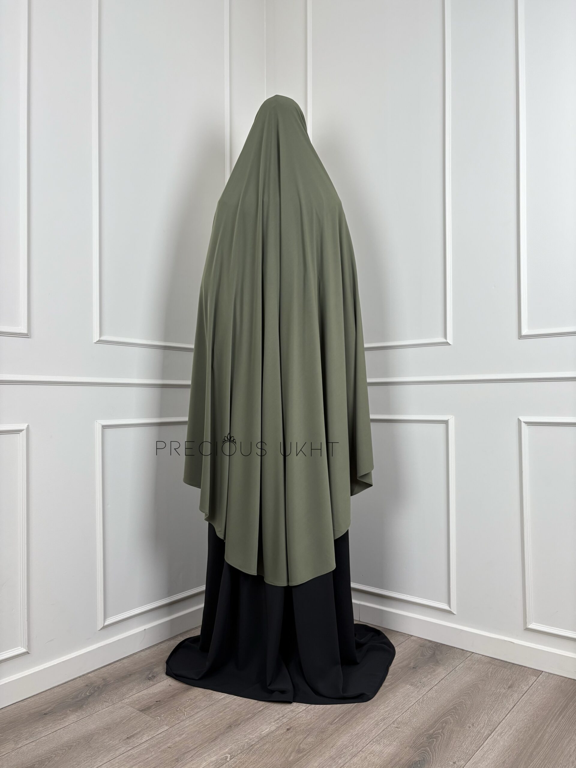 Premium Jersey Tieback Yemeni Extra Long Khimaar 'Dark Olive' - Afbeelding 2